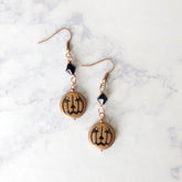 Bronze Pumpkin Black Crystal Dangle Earrings